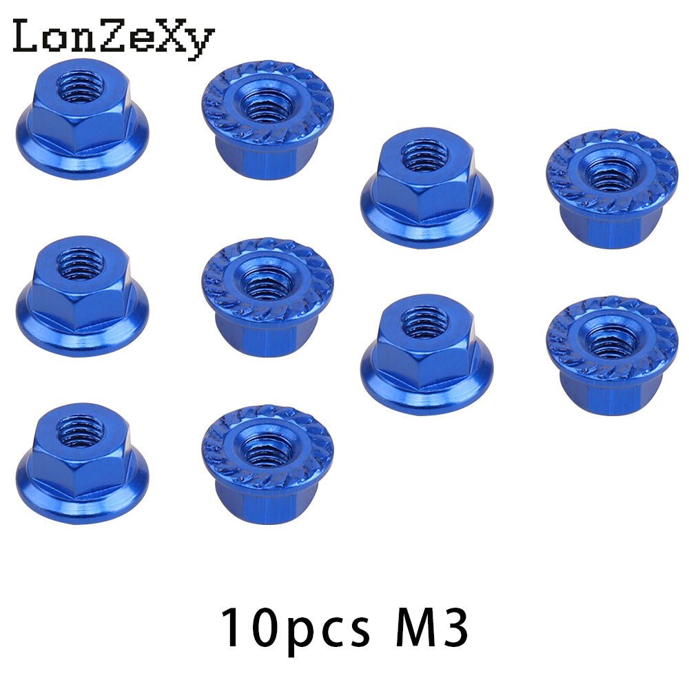 Lonzexy 1/10 & 1/14 Scale RC Car M3 Flange Nuts - 10 Pics