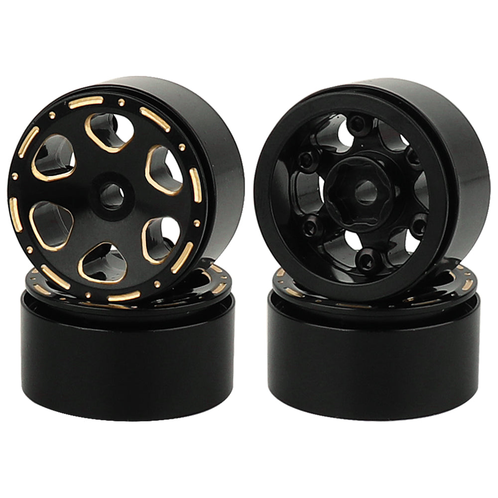 LonZeXy 1/18 1/24 RC Crawler Brass Beadlock Wheel Rims 4Pcs Black Gold Heavy Weight Wheel Hub RC Offroad Upgrade Parts