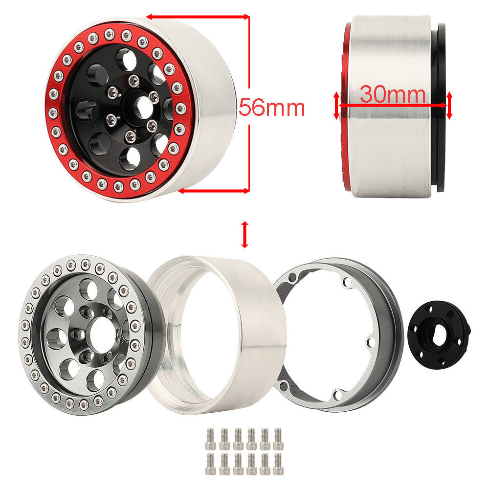 LonZeXy 1.9 Inch CNC Aluminum Beadlock Wheel Rim & Rubber Tire Assembly For 1/10 RC Crawler Axial SCX10 Off-Road Climbing Car Alloy Upgrade Wheels Multiple Two-Tone Colors