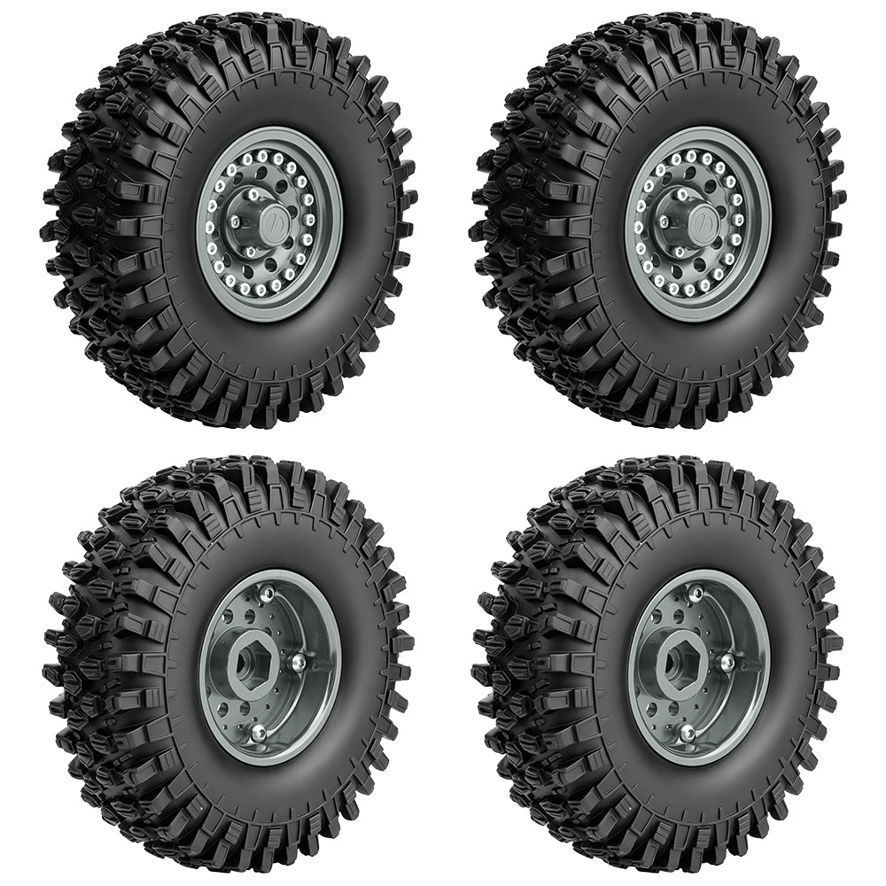 LonZeXy 1.9 Inch CNC Aluminum Beadlock Wheel Rims Rubber Tires Set For 1/10 RC Crawler Axial SCX10 Off Road Climbing Car Alloy Modification Wheels Multiple Color Options