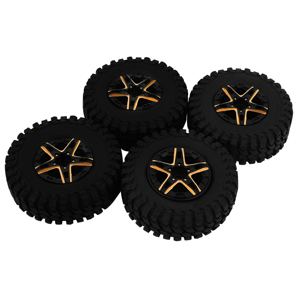 LonZeXy Weighted Brass Wheel Rims 4Pcs Black Gold Style For 1/18 1/24 RC Crawler, 55mm Rubber Tyres Offroad Model Upgrade