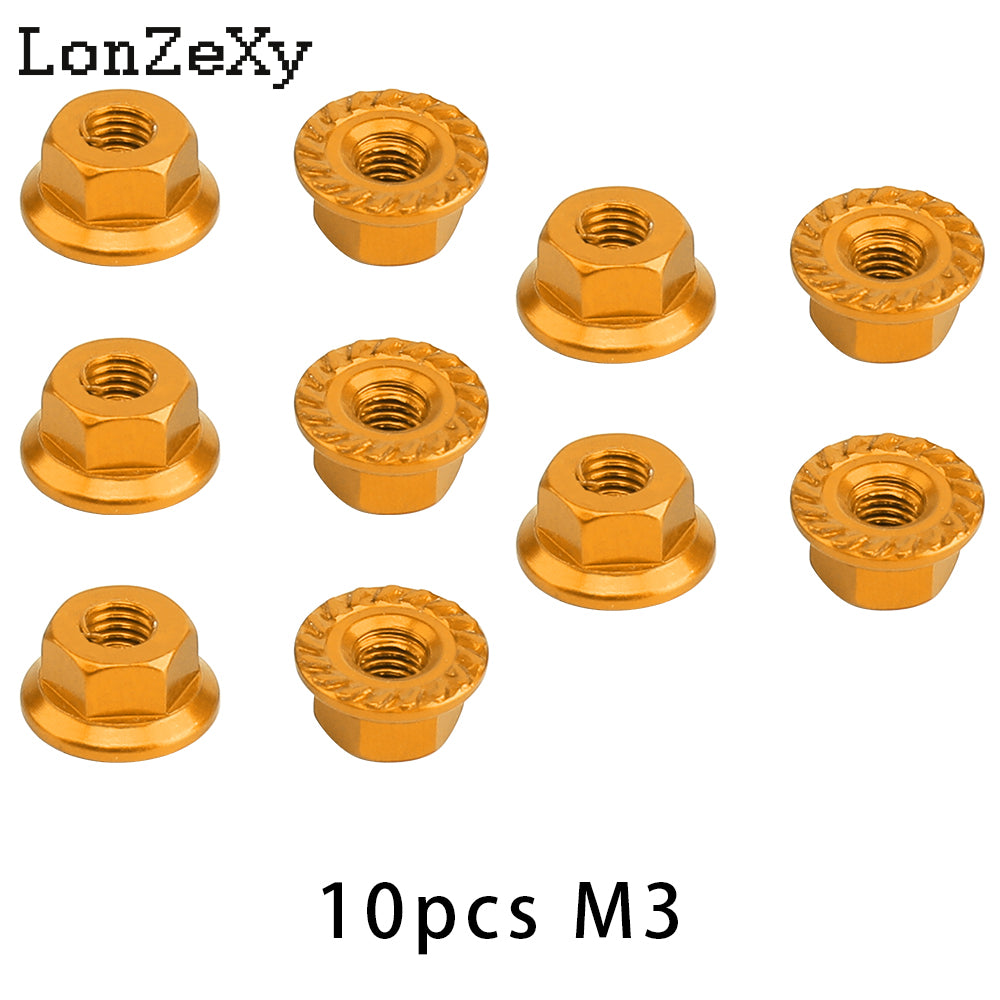 Lonzexy 1/10 & 1/14 Scale RC Car M3 Flange Nuts - 10 Pics