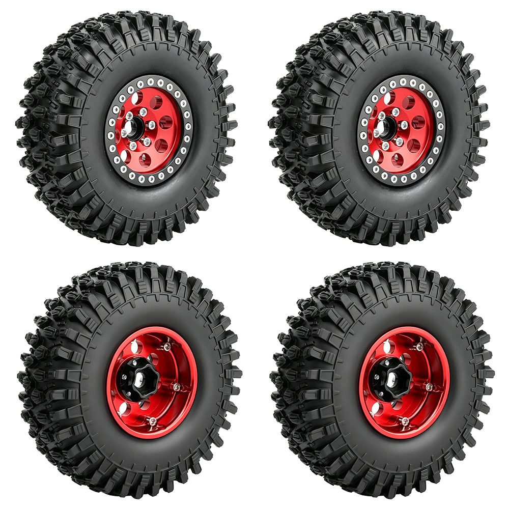 LonZeXy 1.9 Inch CNC Aluminum Beadlock Wheel Rim & Rubber Tire Assembly For 1/10 RC Crawler Axial SCX10 Off-Road Climbing Car Alloy Upgrade Wheels Multiple Two-Tone Colors