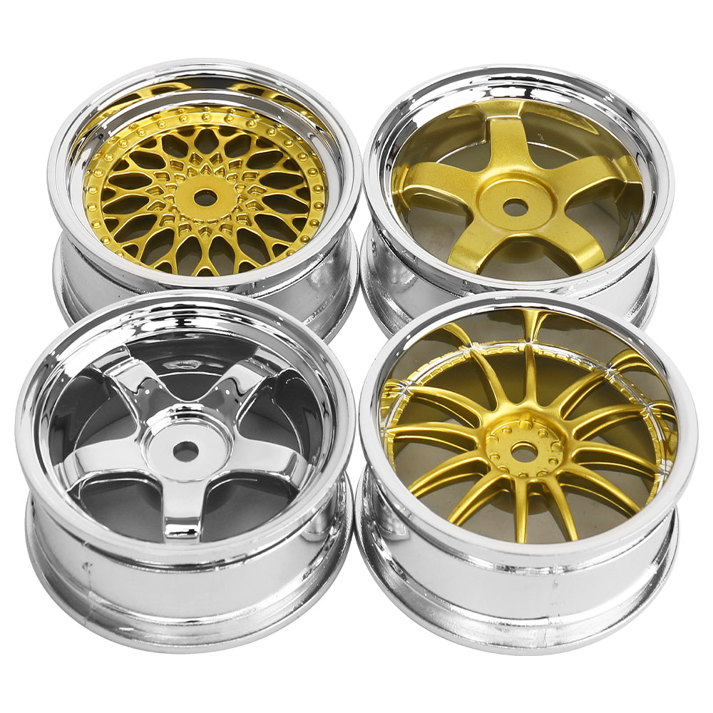 1/10 RC On-Road Drift Car Electroplated Plastic Wheel Rims 4 Styles Multi Color 12mm Hex Empty Hubs RC Modification Parts