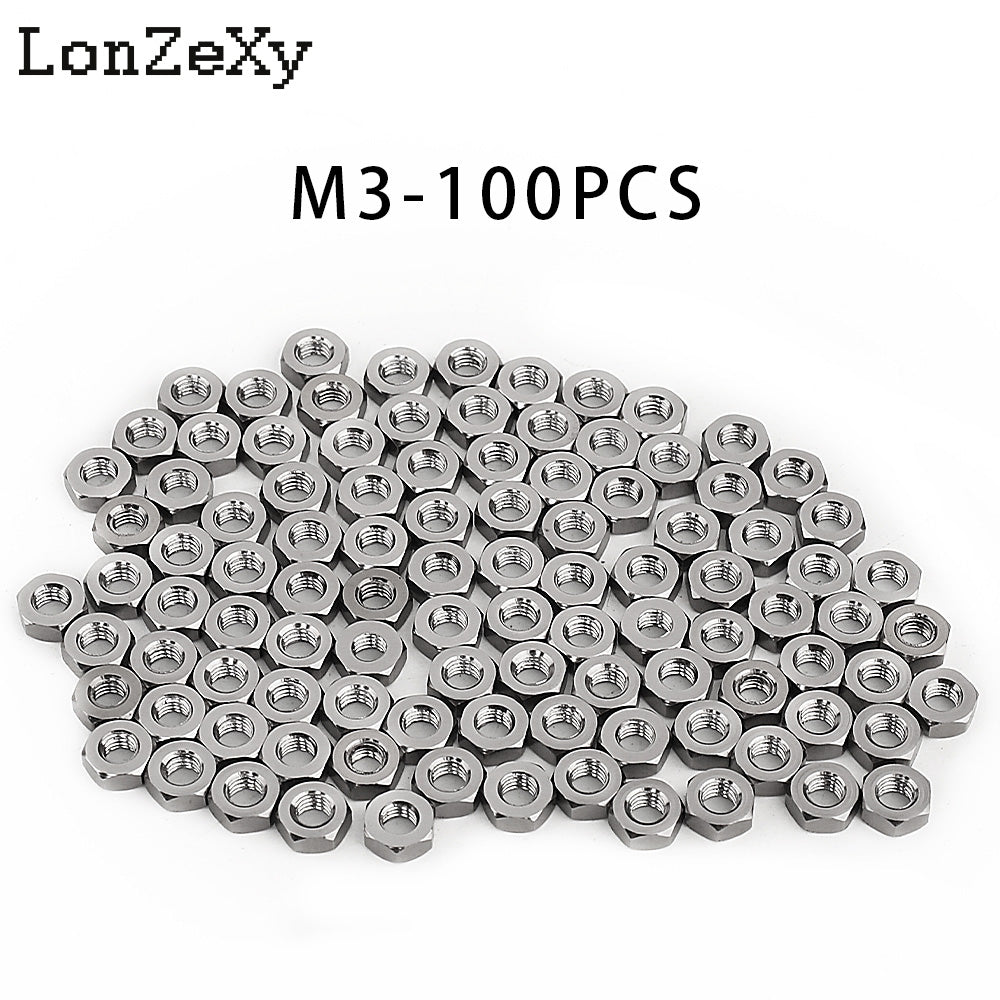 LONZEXY Hex Nut Stainless Steel 304(18-8) Metric Hexagon Nut 100 pcs