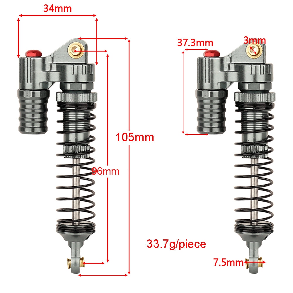 LonZeXy 1/10 RC Crawler Metal Piggyback Shock Absorbers 100mm Hole to Hole Oil Dampers 4PCS For SCX10 TRX4 D90 RC Car Upgrade Parts