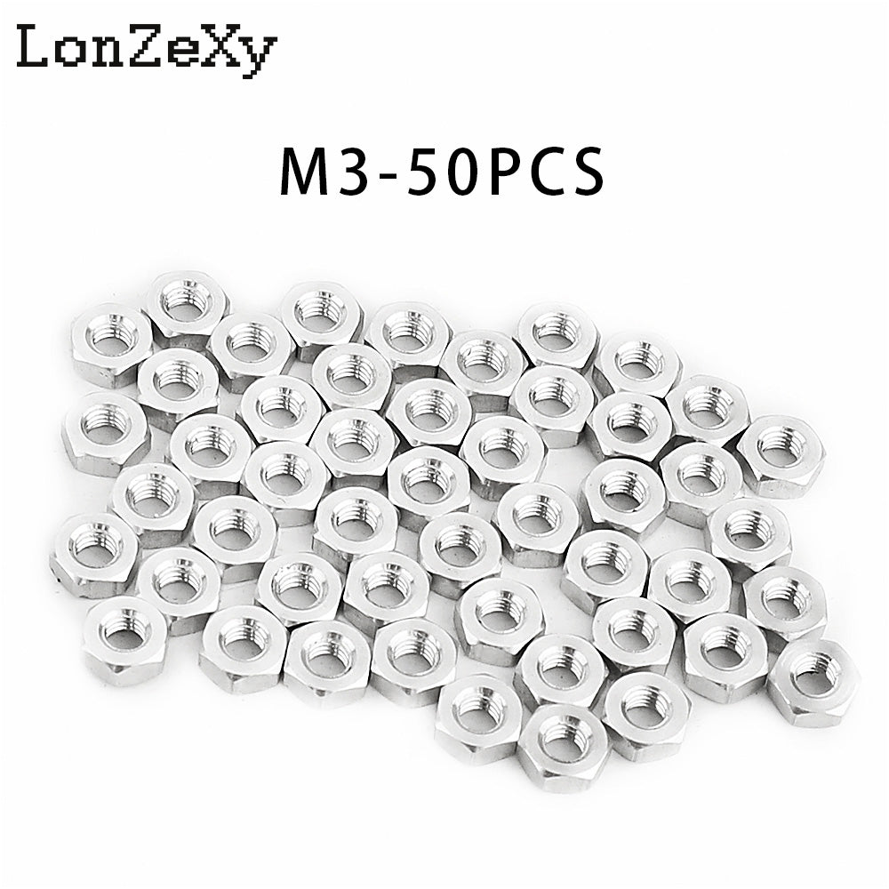 LONZEXY Hex Nut Stainless Steel 304(18-8) Metric Hexagon Nut 100 pcs