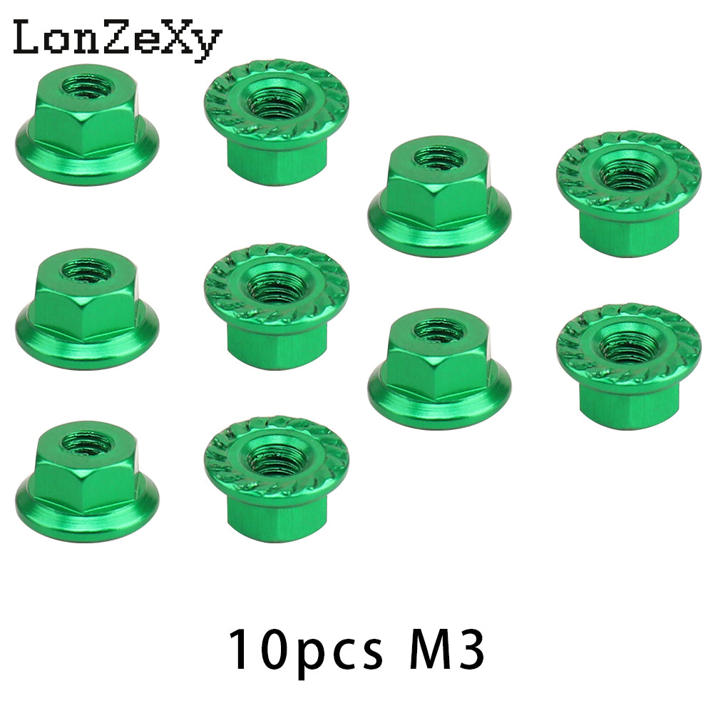 Lonzexy 1/10 & 1/14 Scale RC Car M3 Flange Nuts - 10 Pics