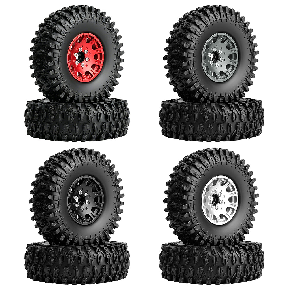 LonZeXy 1.9 Inch CNC Aluminum Beadlock Wheel Rim & Rubber Tire Assembly For 1/10 RC Crawler SCX10 Off-Road Climbing Car RC Upgrade Wheels
