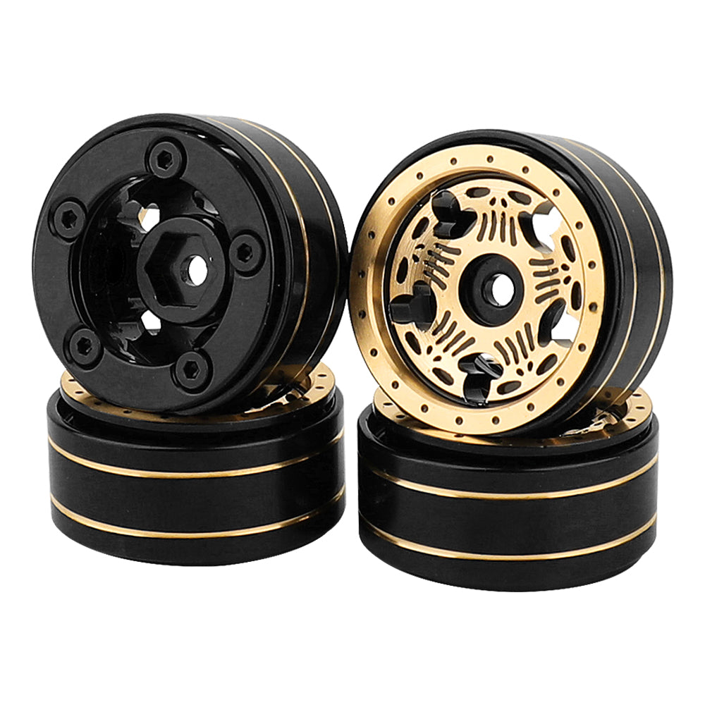 LonZeXy 1/18 1/24 RC Crawler Brass Beadlock Wheel Rims 4Pcs Black Gold Heavy Weight Wheel Hub RC Offroad Upgrade Parts