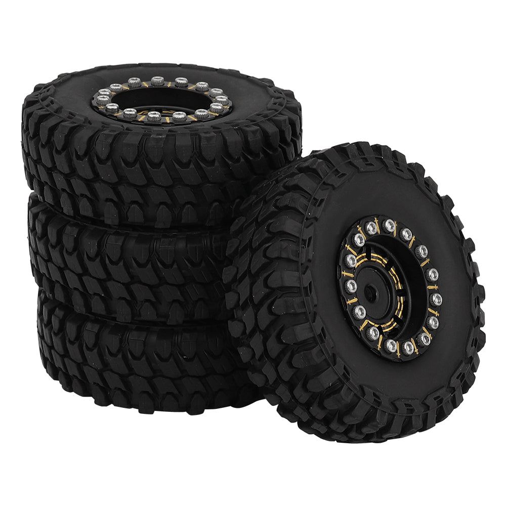 LonZeLy 1/18 1/24 RC Crawler Brass Beadlock Wheel Rims 4Pcs Black Gold With 55mm Rubber Tires RC Offroad Upgrade Parts