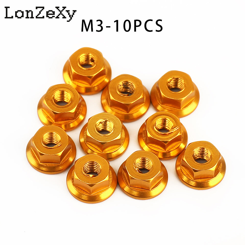 Lonzexy 1/10 & 1/14 Scale RC Car M3 Flange Nuts - 10 Pics
