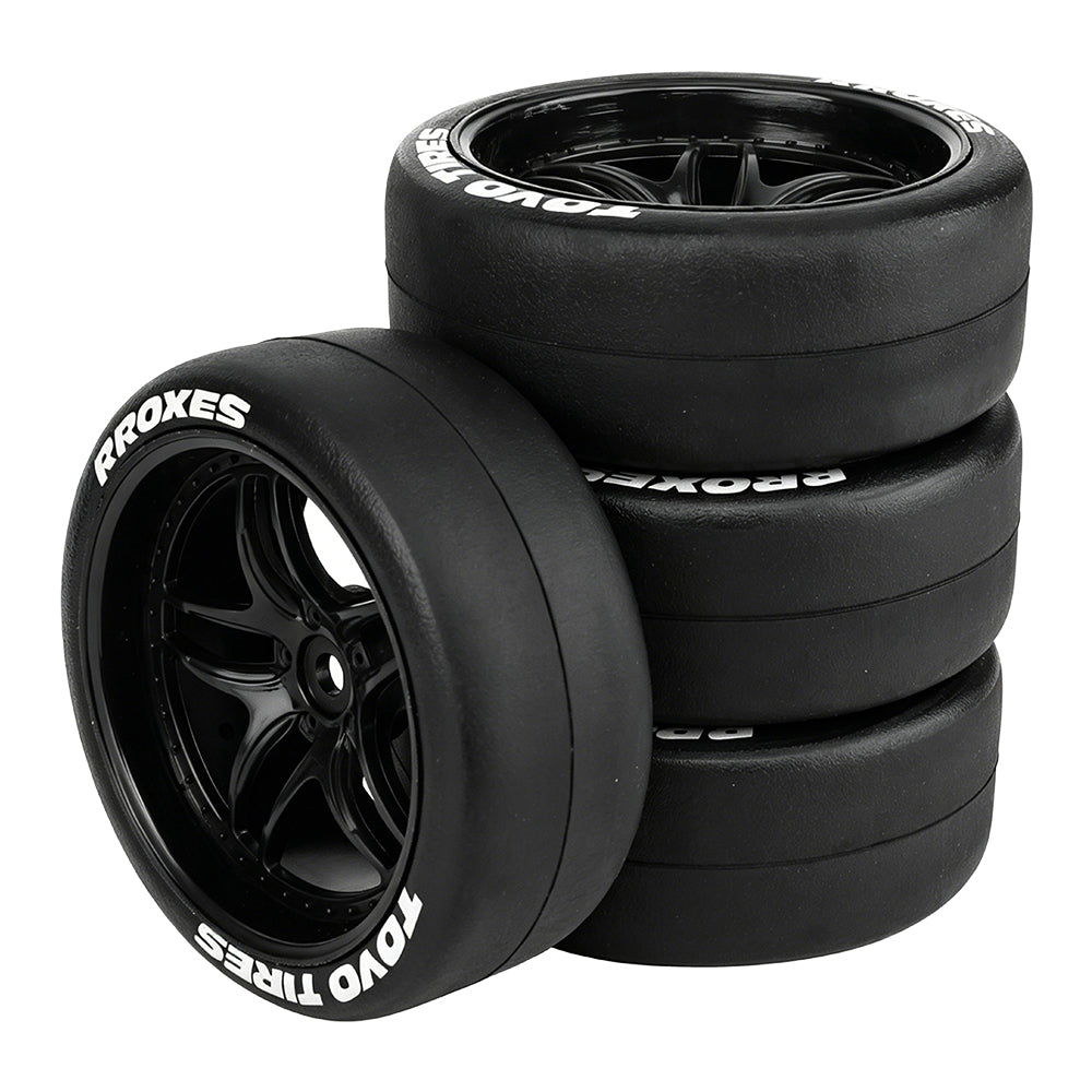 1/10 RC Drift Car Slick Drift Tires With Printed Logo Multi Spoke Plastic Rims 12mm Hex RC Racing Upgrade Parts