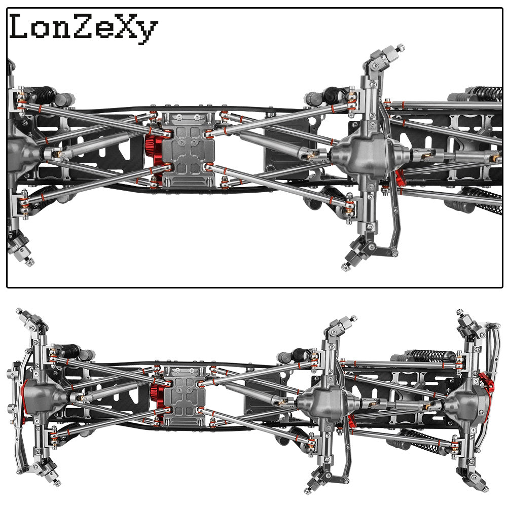 LONZEXY 6x6 Frame Set+Transmission Front Middle Rear Axle for 1/10 SCX10