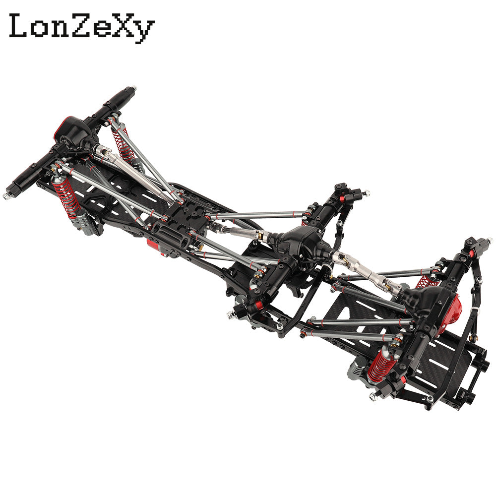 LONZEXY DIY 6x6 Frame+2 Front Steering Axles+Middle Axle Transmission 2 Battery Trays for SCX10