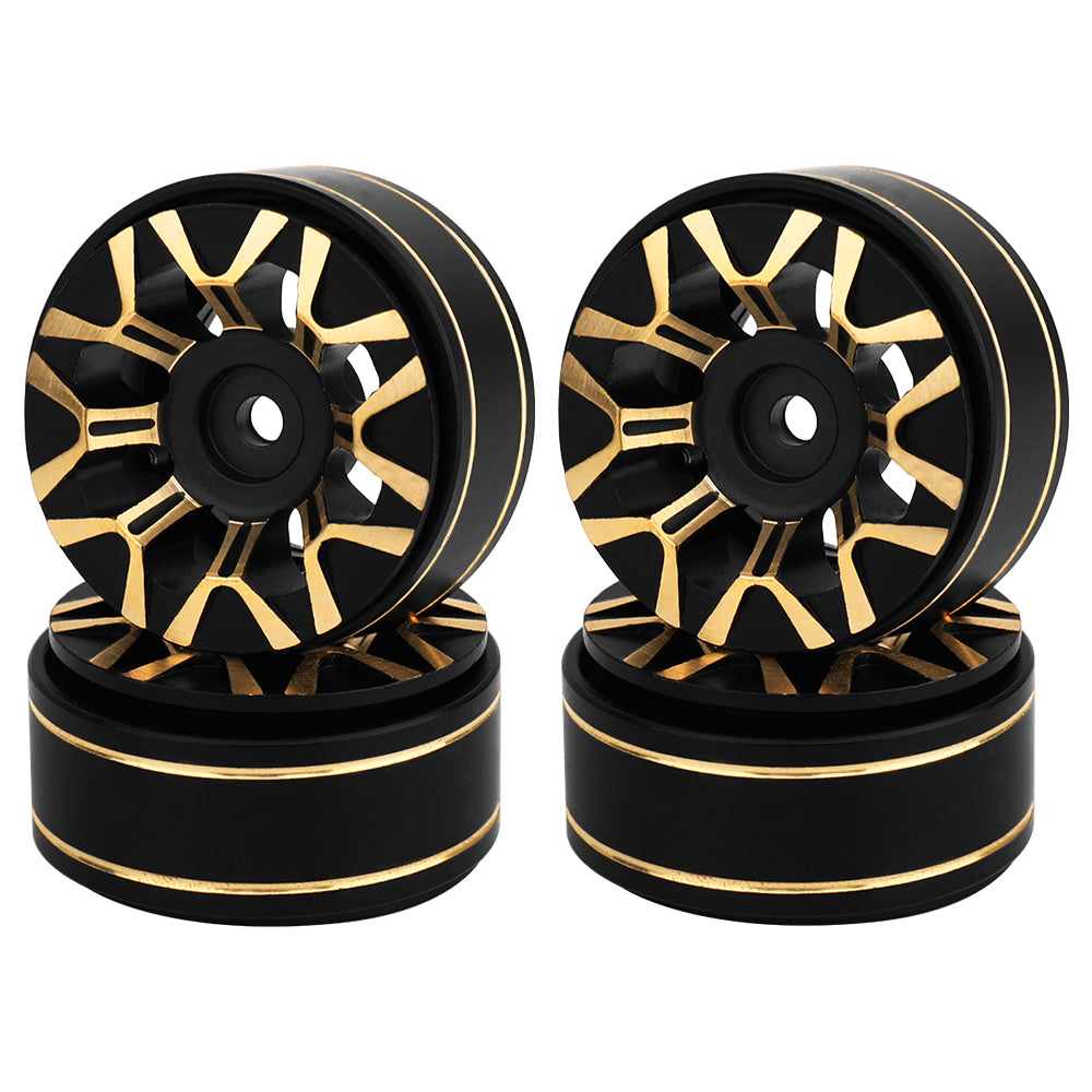 LonZeXy Black Gold CNC Brass Beadlock Wheel Hubs 4Pcs Weighted Rims with 58.7mm Rubber Tires for 1/18 1/24 RC Crawler Car Upgrade