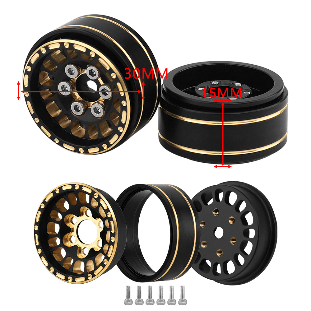 LonZeXy 1/18 1/24 RC Crawler Brass Beadlock Wheel Rims 4Pcs Black Gold Weighted Hub With Rubber Tires