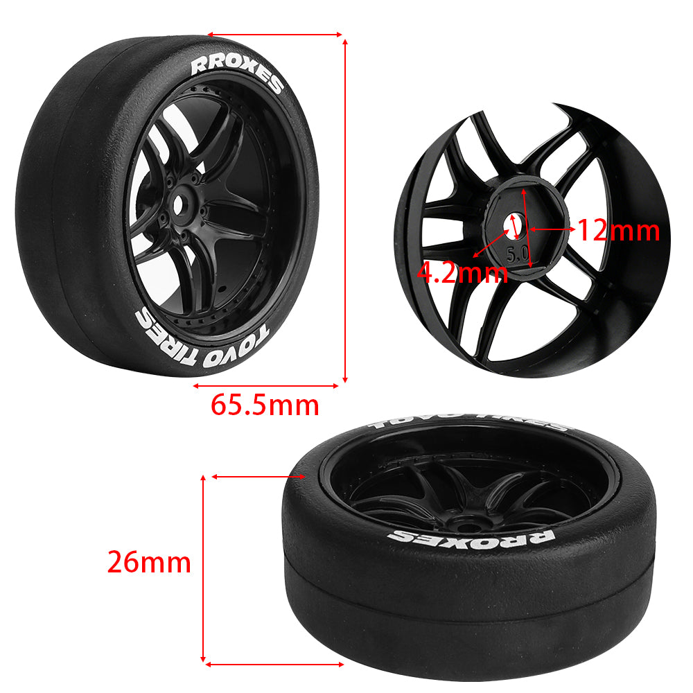 1/10 RC Drift Car Slick Drift Tires With Printed Logo Multi Spoke Plastic Rims 12mm Hex RC Racing Upgrade Parts