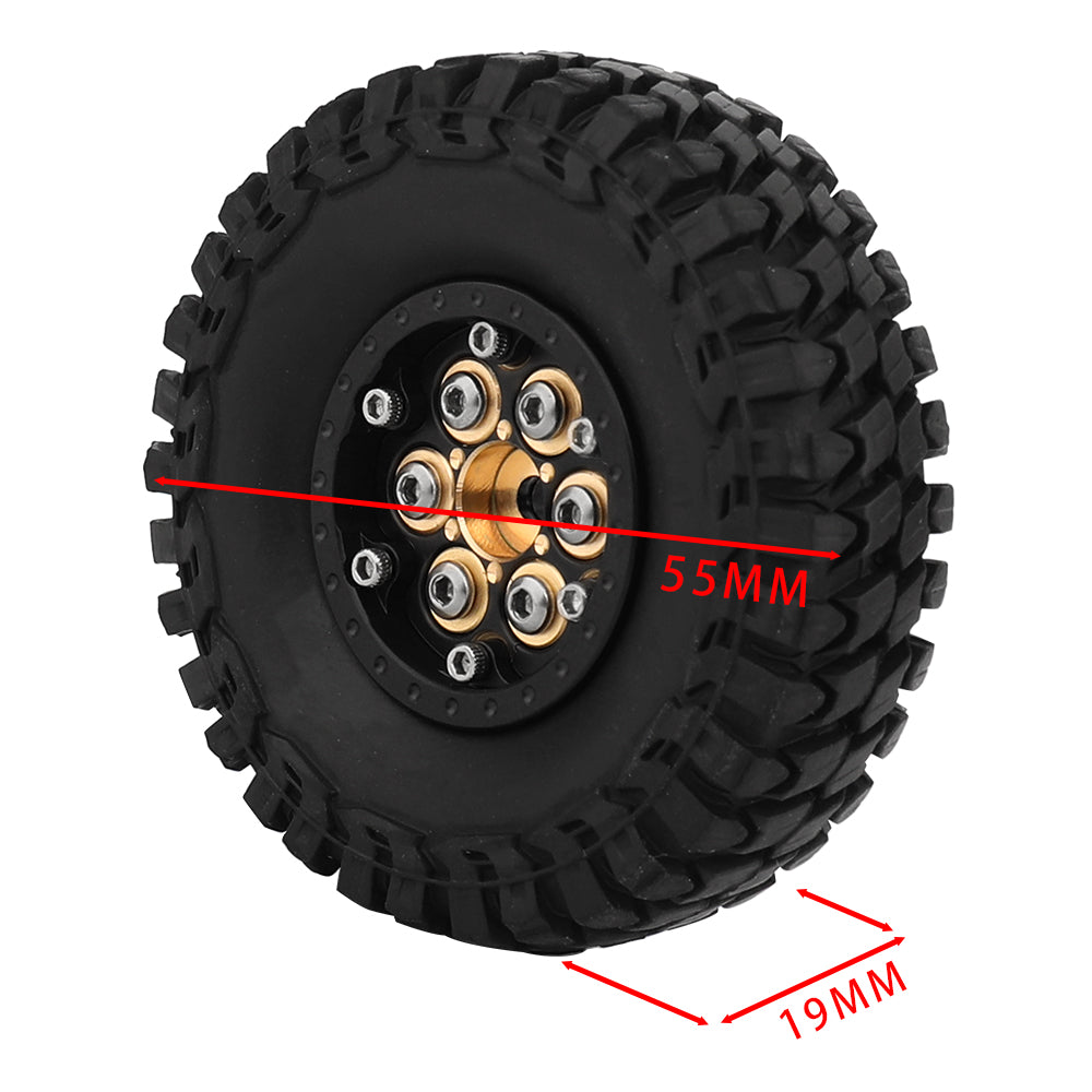 LonZeXy Black Gold Weighted Brass Beadlock Wheels 4Pcs For 1/18 1/24 RC Crawler 55mm Rubber Tires Off-Road Upgrade
