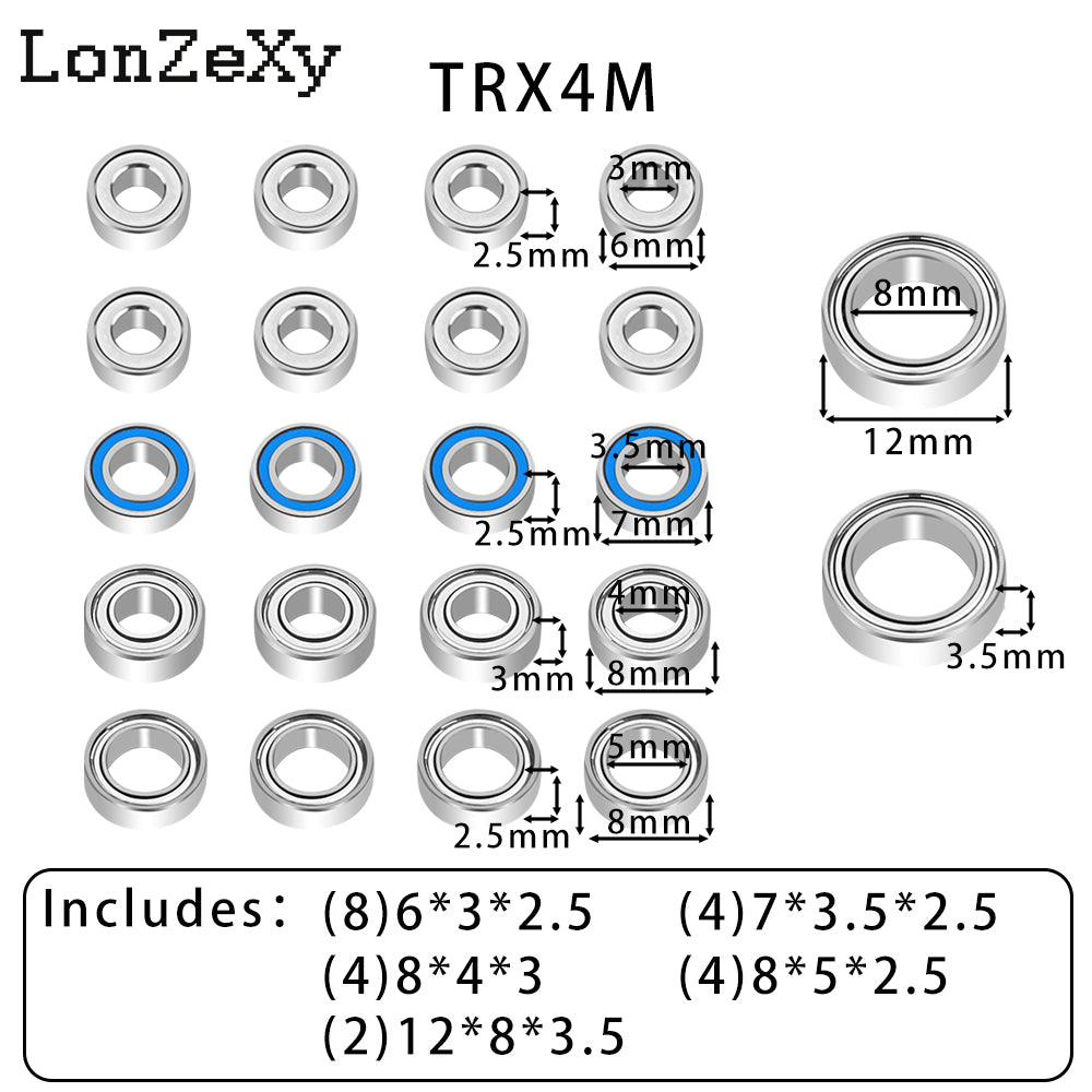 LONZEXY Sealed Steel Bearing Kit (22 pcs) for 1/18 TRX4M