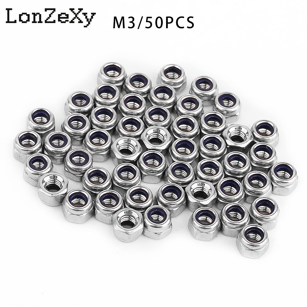 Lonzexy M3 Stainless Steel Insert Locknuts Non-Slip Hex Lock Nuts Silver Tone