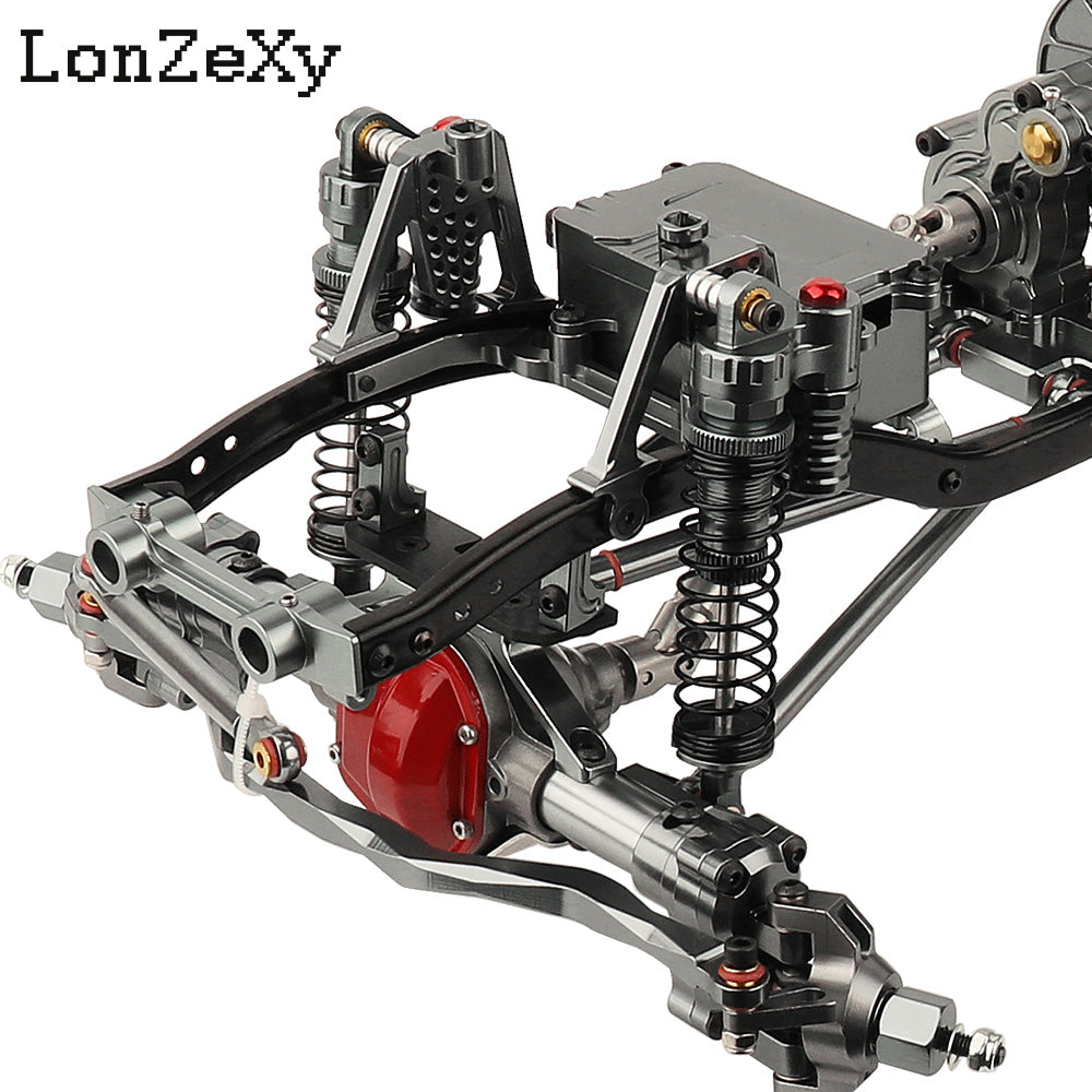 LONZEXY Metal 6x6 Frame+Front Middle Rear Axles+Gearbox + Battery Tray for SCX10 II