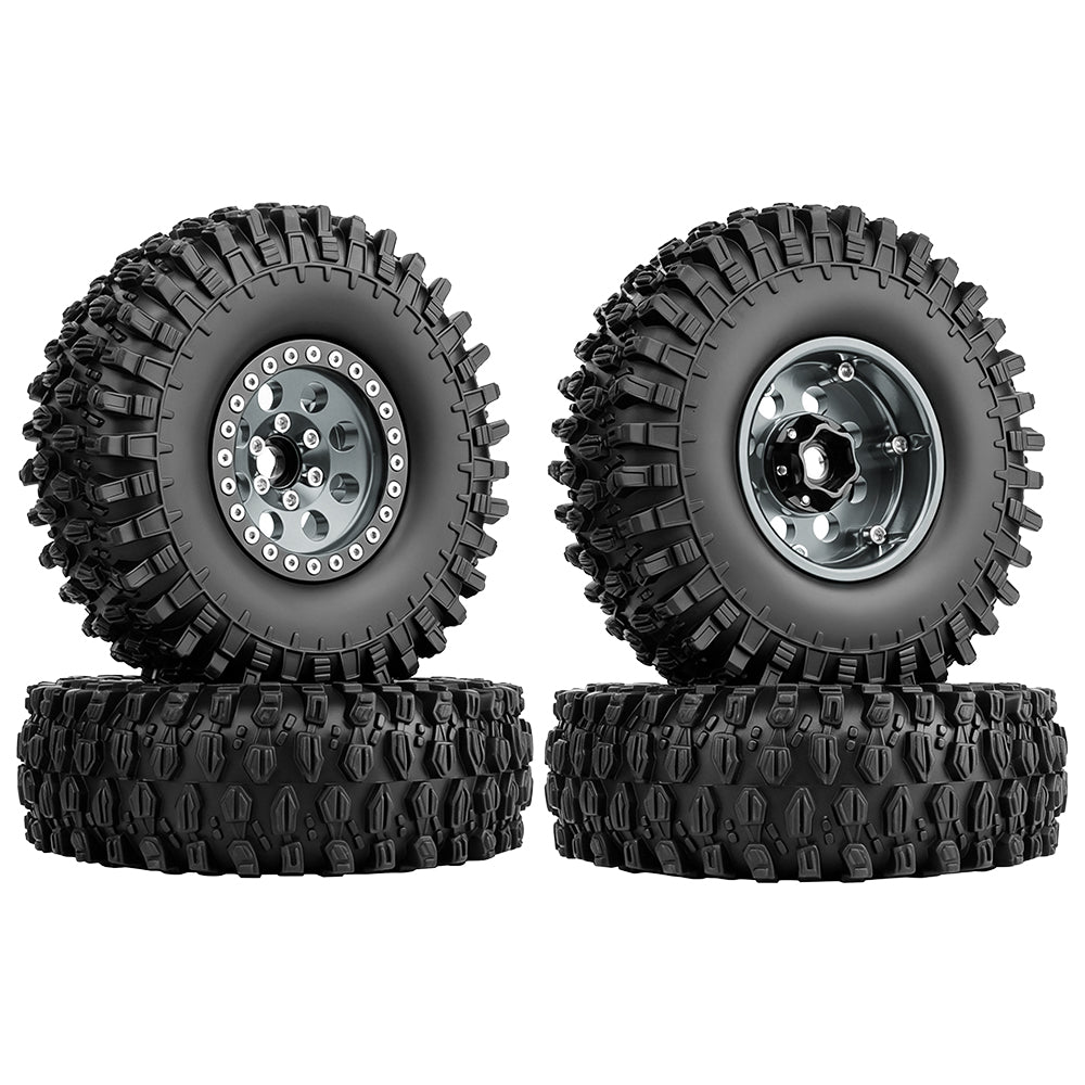 LonZeXy 1.9 Inch CNC Aluminum Beadlock Wheel Rim & Rubber Tire Assembly For 1/10 RC Crawler Axial SCX10 Off-Road Climbing Car Alloy Upgrade Wheels Multiple Two-Tone Colors