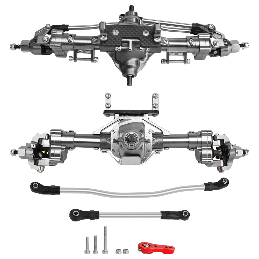 LonZeXy CNC Aluminum Portal Middle Axle With Steering Link Option, Metal Portal Axle For 1/10 SCX10 6x6 RC Crawler Chassis Upgrade Parts