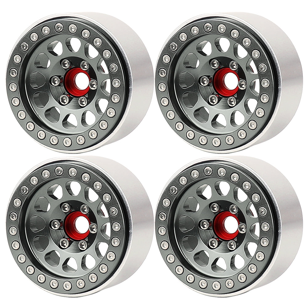 LonZeXy 1.9 Inch CNC Aluminum Beadlock Wheel Rim & Rubber Tire Assembly Triangle Inner Base For 1/10 RC Crawler Axial SCX10 Off Road Climbing Car Upgrade Wheels