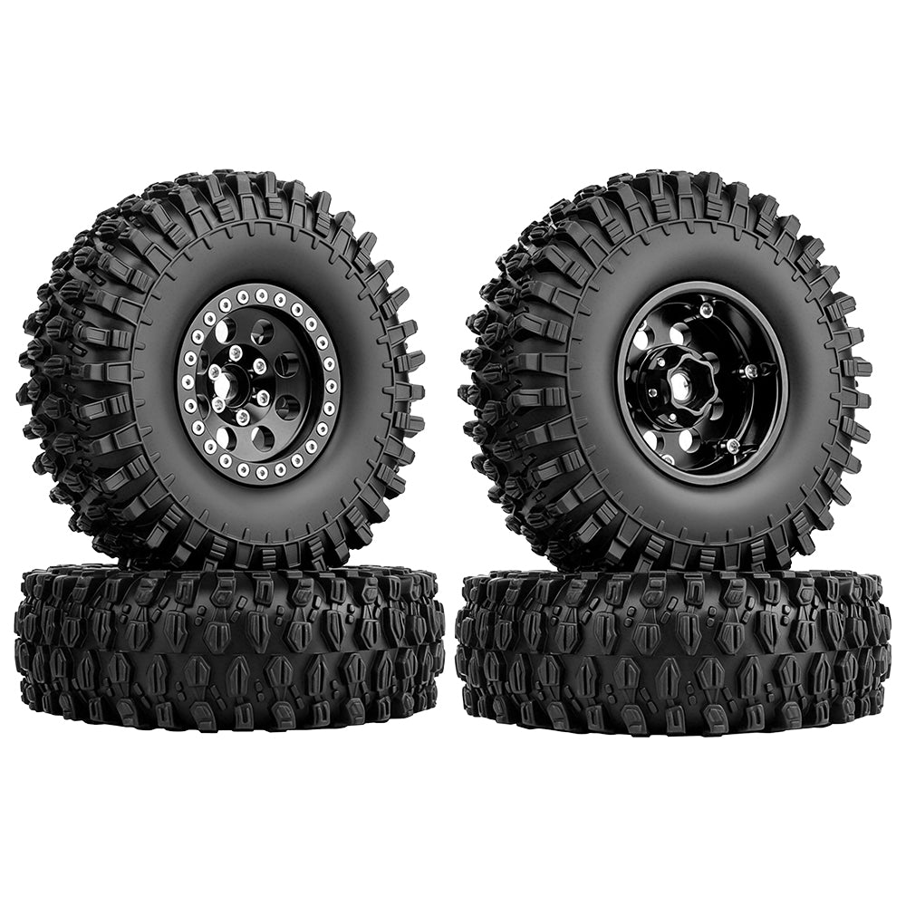 LonZeXy 1.9 Inch CNC Aluminum Beadlock Wheel Rim & Rubber Tire Assembly For 1/10 RC Crawler Axial SCX10 Off-Road Climbing Car Alloy Upgrade Wheels Multiple Two-Tone Colors