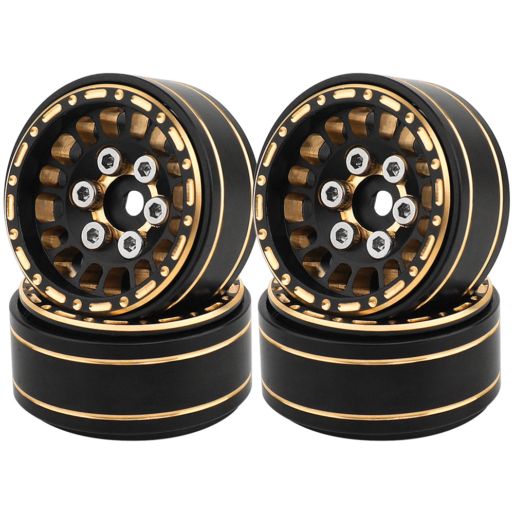LonZeXy 1/18 1/24 RC Crawler Brass Beadlock Wheel Rims 4Pcs Black Gold Weighted Hub With Rubber Tires