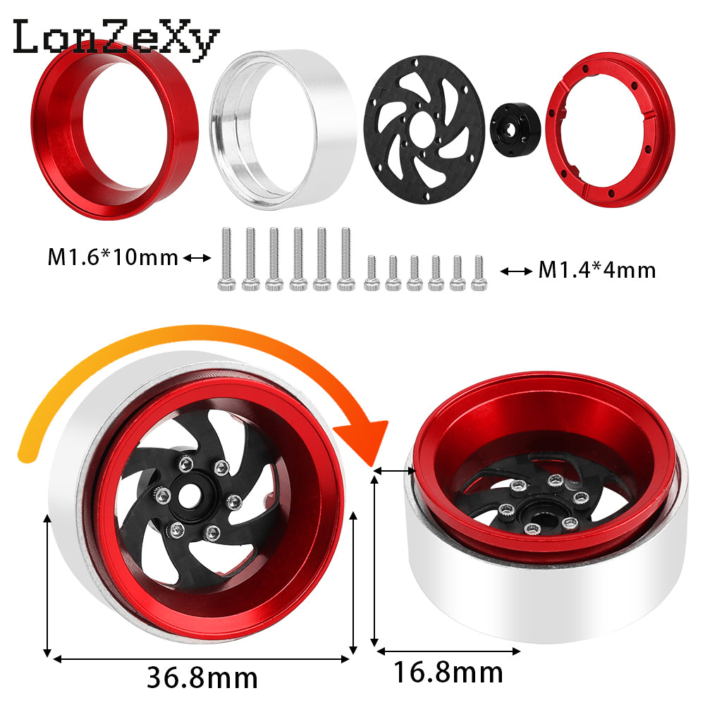 Lonzexy 1.3'' Beadlock Wheel Rims Set - Carbon Fiber + Aluminum Fit For SCX24 (4PCS)