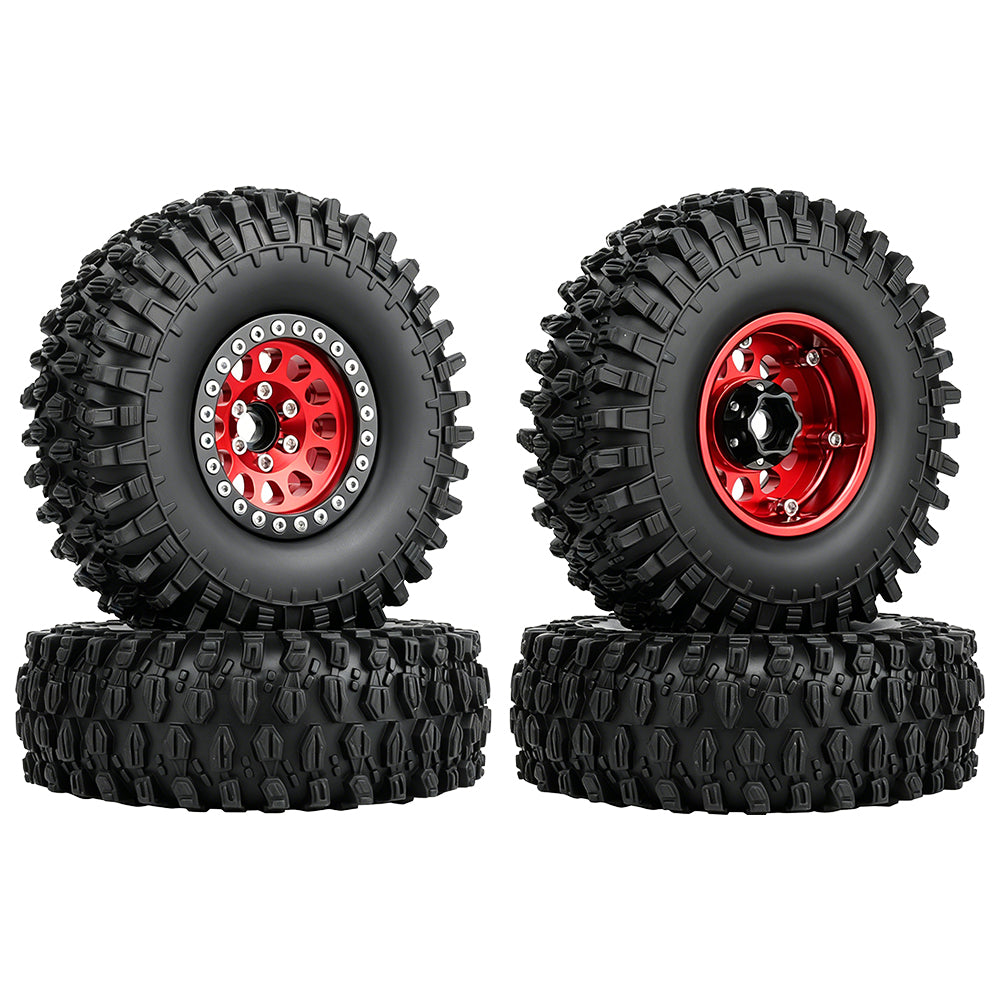 LonZeXy 1.9 Inch CNC Aluminum Beadlock Wheel Rim & Rubber Tire Assembly Triangle Inner Base For 1/10 RC Crawler Axial SCX10 Off Road Climbing Car Upgrade Wheels