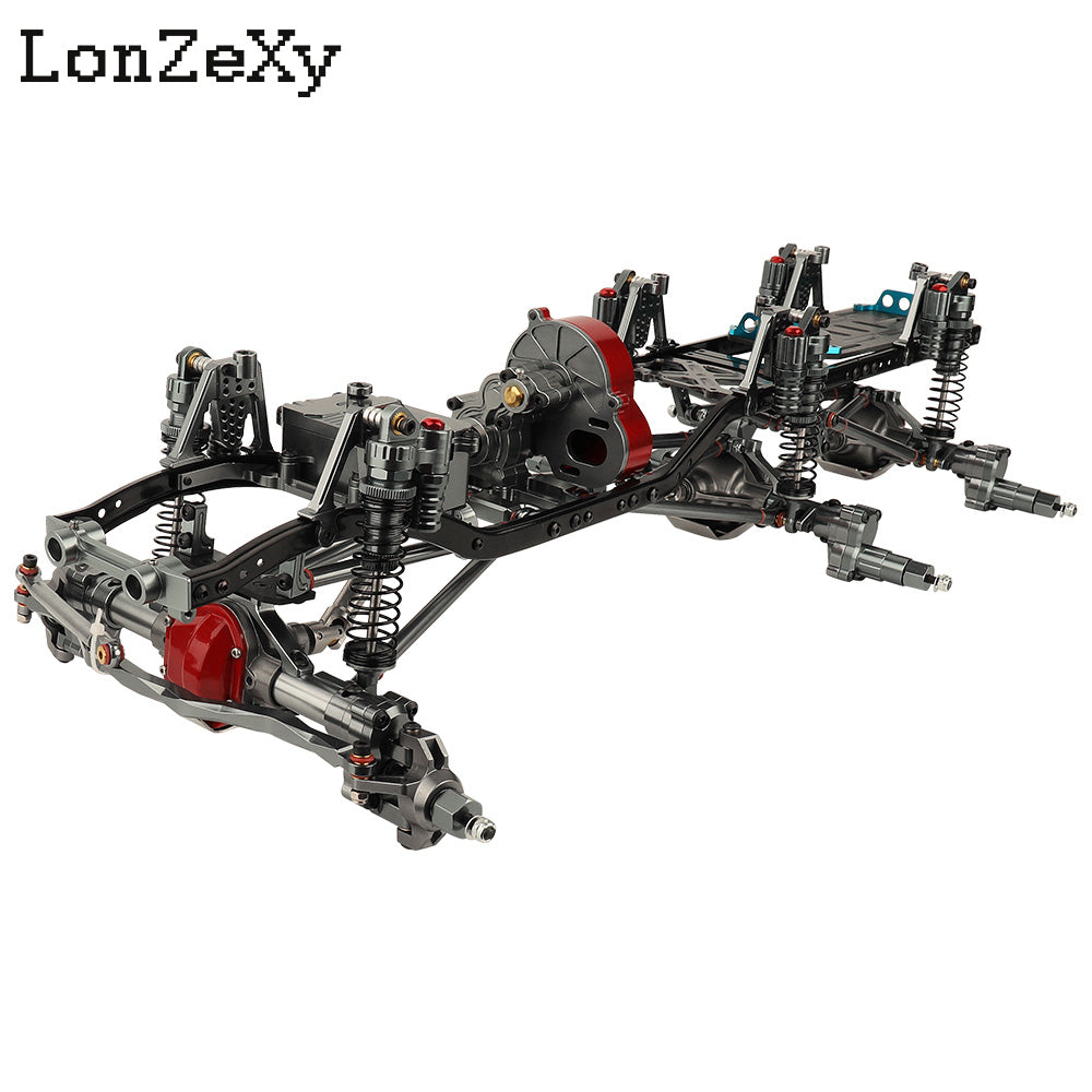 LONZEXY Metal 6x6 Frame+Front Middle Rear Axles+Gearbox + Battery Tray for SCX10 II