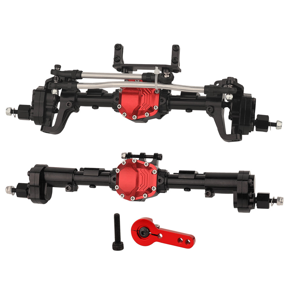 LonZeXy 1/10 RC Crawler Metal Front Rear Portal Axle Set Fit Axial SCX10 II 90046, RC Car Upgrade Portal Axle Spare Parts, Black Silver Titanium Red Available