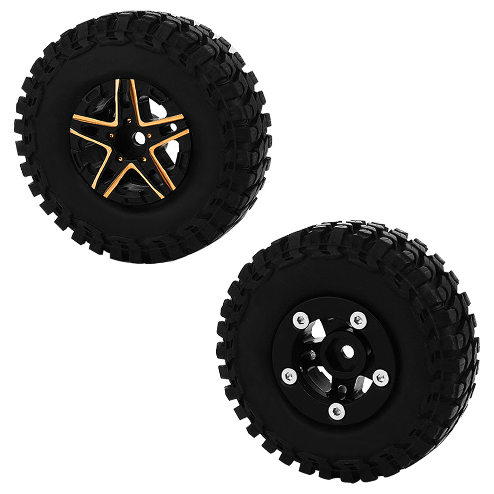 LonZeXy Weighted Brass Wheel Rims 4Pcs Black Gold Style For 1/18 1/24 RC Crawler, 55mm Rubber Tyres Offroad Model Upgrade
