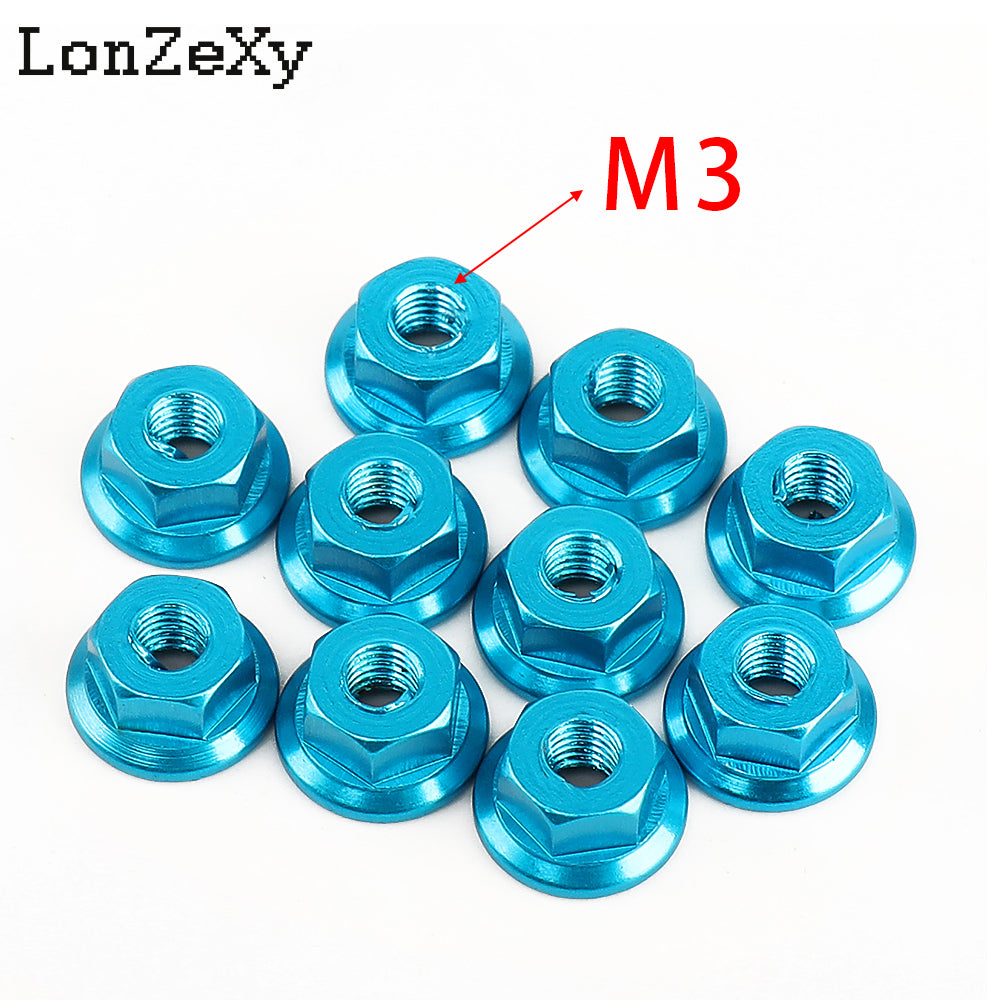 Lonzexy 1/10 & 1/14 Scale RC Car M3 Flange Nuts - 10 Pics