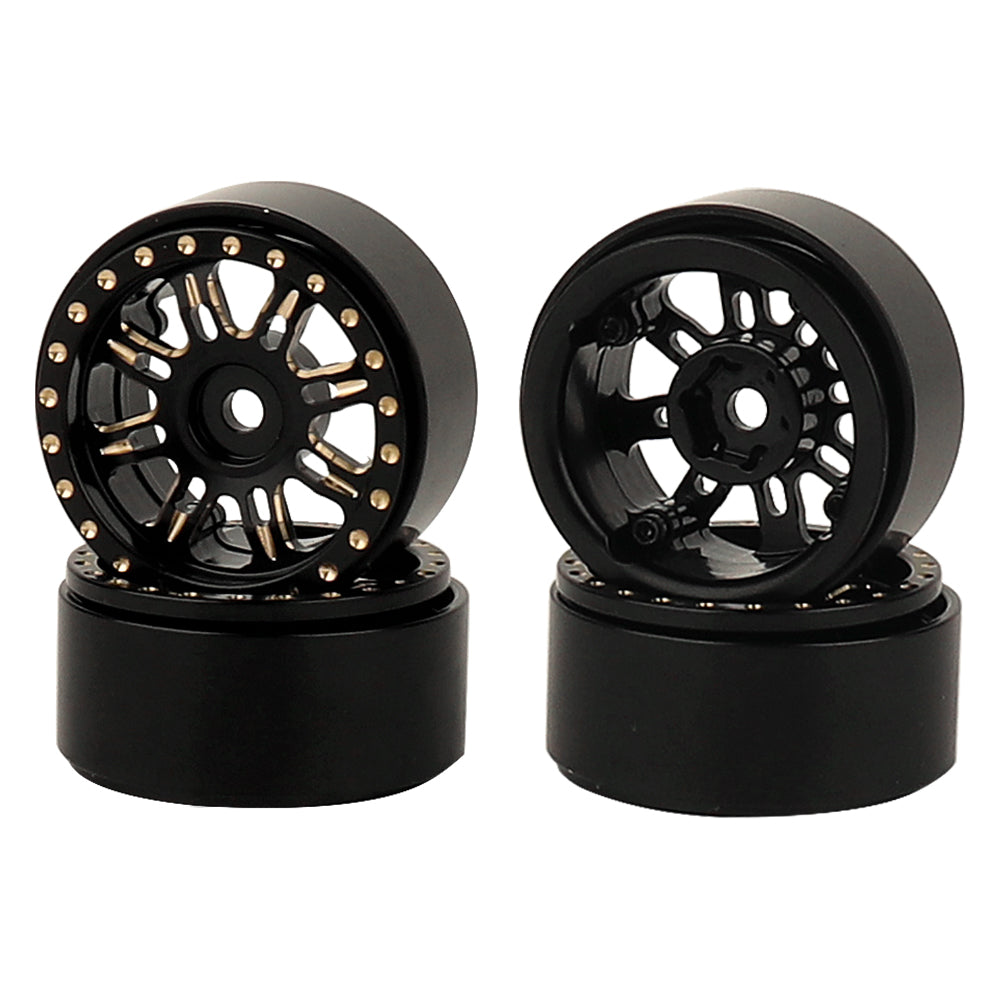 LonZeXy 1/18 1/24 RC Crawler Heavy Duty Brass Beadlock Wheel Hubs 4Pcs Black Gold RC Off-Road Car Upgrade Wheel Rims