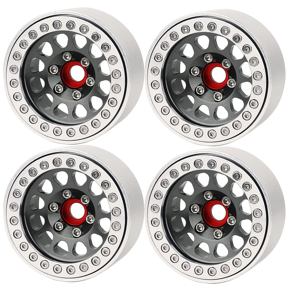 LonZeXy 1.9 Inch CNC Aluminum Beadlock Wheel Rim & Rubber Tire Assembly Triangle Inner Base For 1/10 RC Crawler Axial SCX10 Off Road Climbing Car Upgrade Wheels