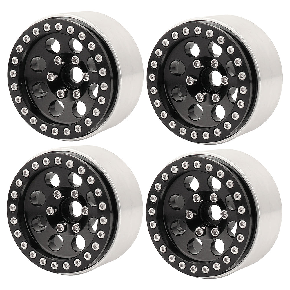 LonZeXy 1.9 Inch CNC Aluminum Beadlock Wheel Rim & Rubber Tire Assembly For 1/10 RC Crawler Axial SCX10 Off-Road Climbing Car Alloy Upgrade Wheels Multiple Two-Tone Colors