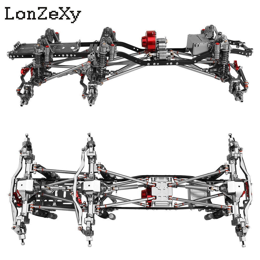 RC Chassis Frame For Axial For SCX10 Lonzexy Metal Alloy Upgraded 6x6 RC Car For Chassis Empty Frame With 3 Axles Gearbox Links DIY RC Crawler Car Parts