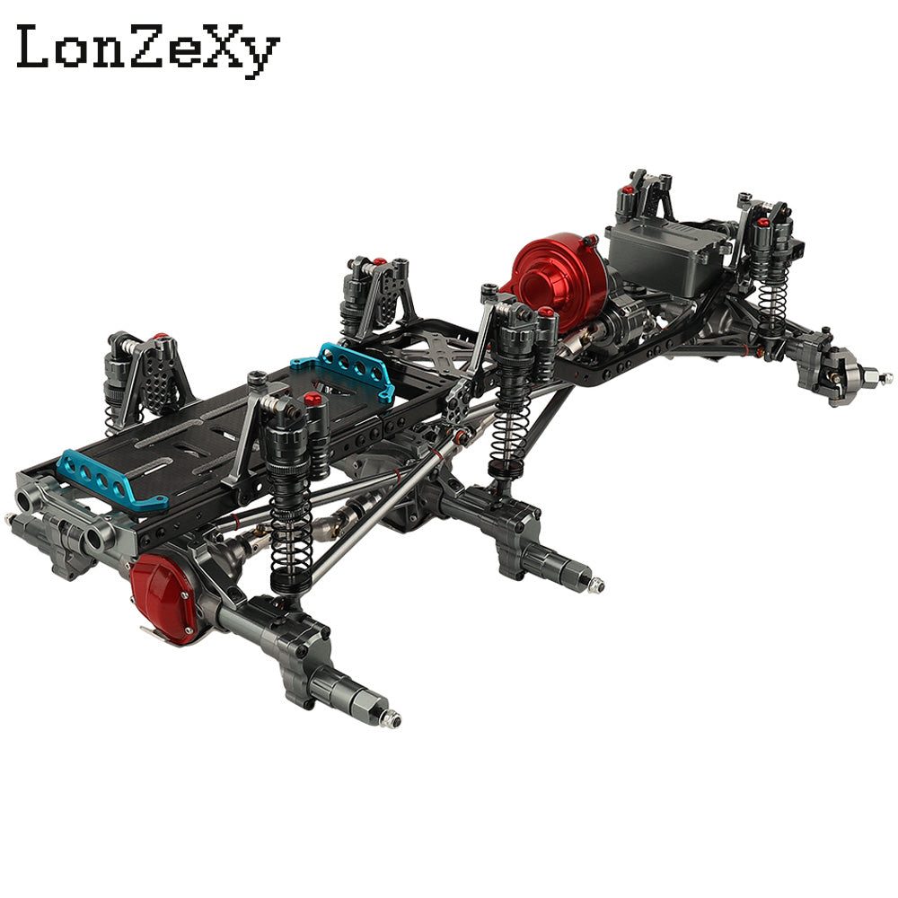 LONZEXY Metal 6x6 Frame+Front Middle Rear Axles+Gearbox + Battery Tray for SCX10 II