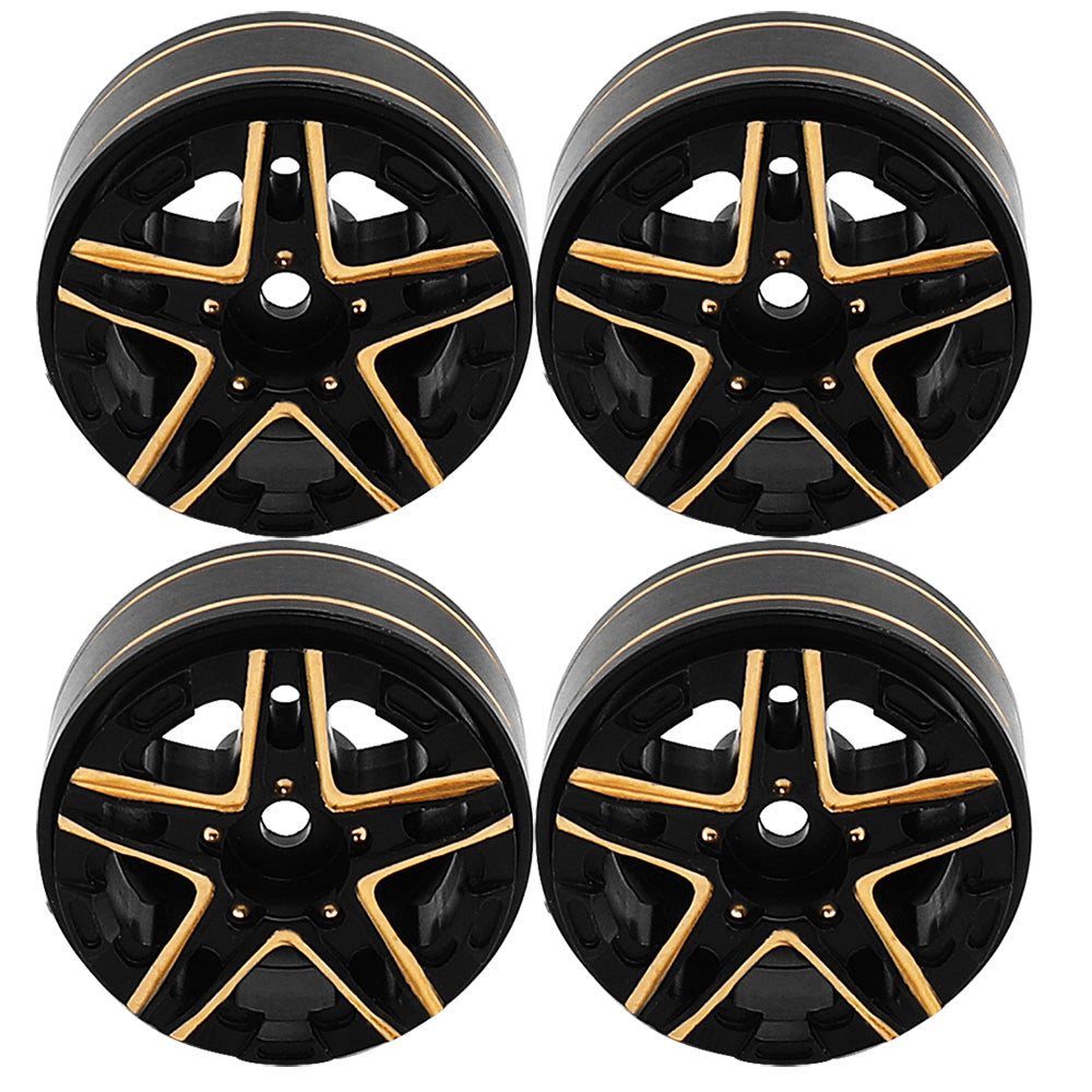 LonZeXy Weighted Brass Wheel Rims 4Pcs Black Gold Style For 1/18 1/24 RC Crawler, 55mm Rubber Tyres Offroad Model Upgrade