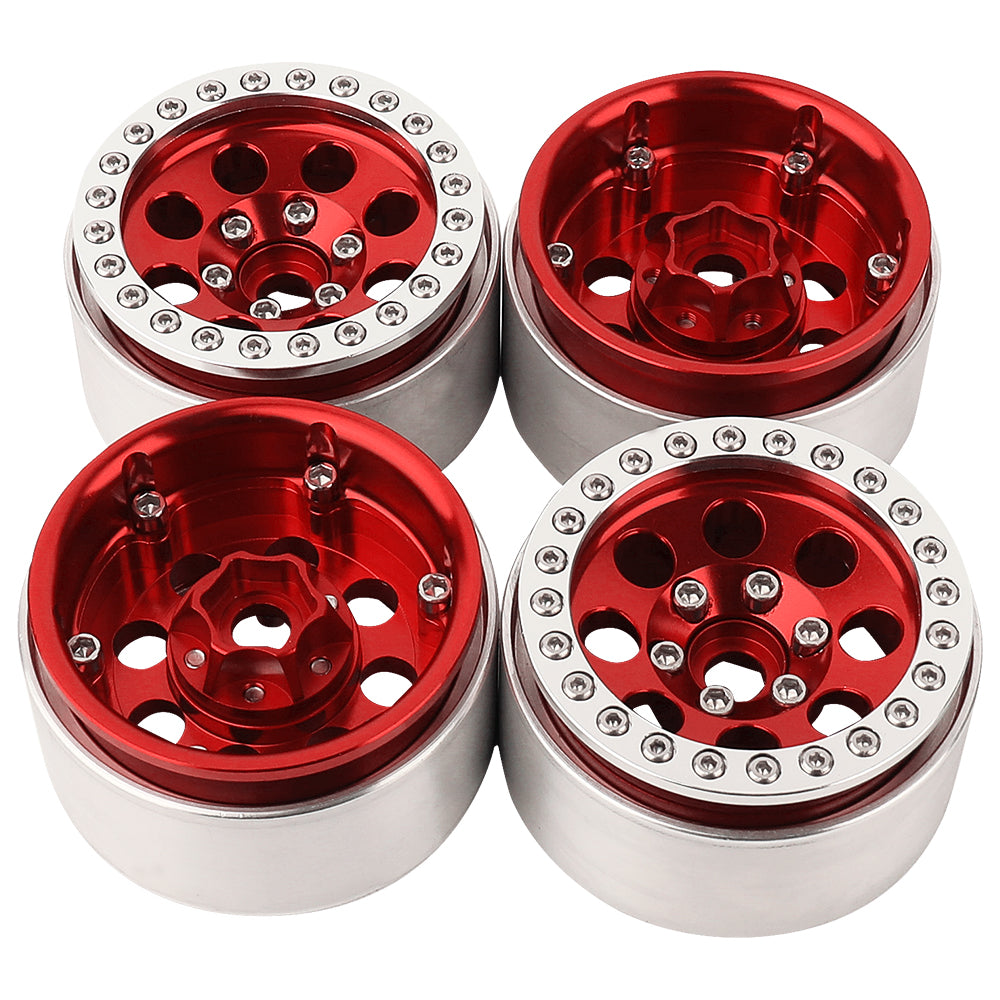 LonZeXy 1.9 Inch CNC Aluminum Beadlock Wheel Rim & Rubber Tire Assembly For 1/10 RC Crawler Axial SCX10 Off-Road Climbing Car Alloy Upgrade Wheels Multiple Two-Tone Colors