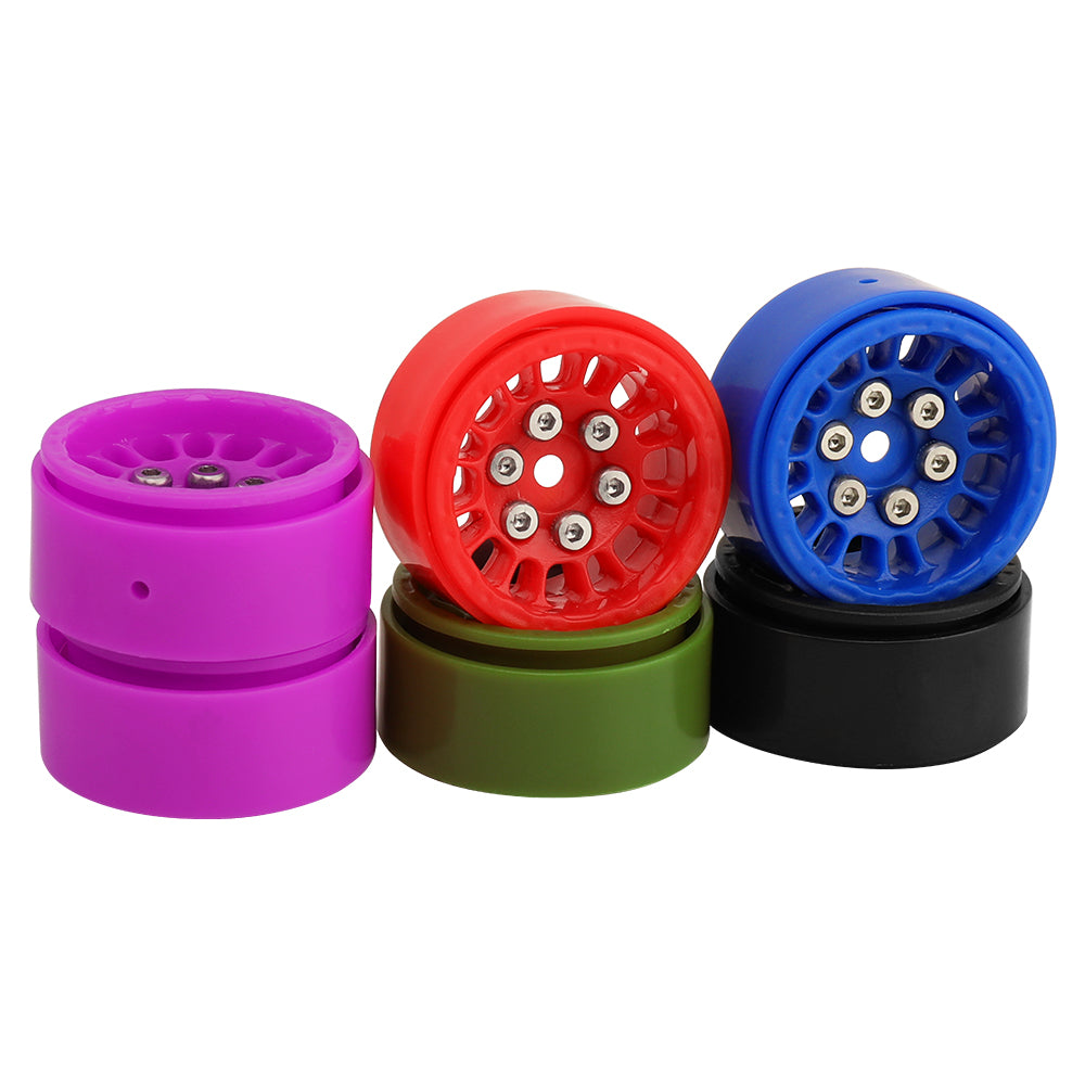 LonZeXy 1.0 inch Plastic Wheel Hub Rims or with Rubber Tires 4PCS For 1/24 SCX24 1/28 RC Off-Road Buggy Mini Model Truck 29.6mm Diameter Colorful RC Car Replacement Parts Style B