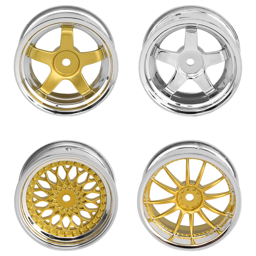 1/10 RC On-Road Drift Car Electroplated Plastic Wheel Rims 4 Styles Multi Color 12mm Hex Empty Hubs RC Modification Parts