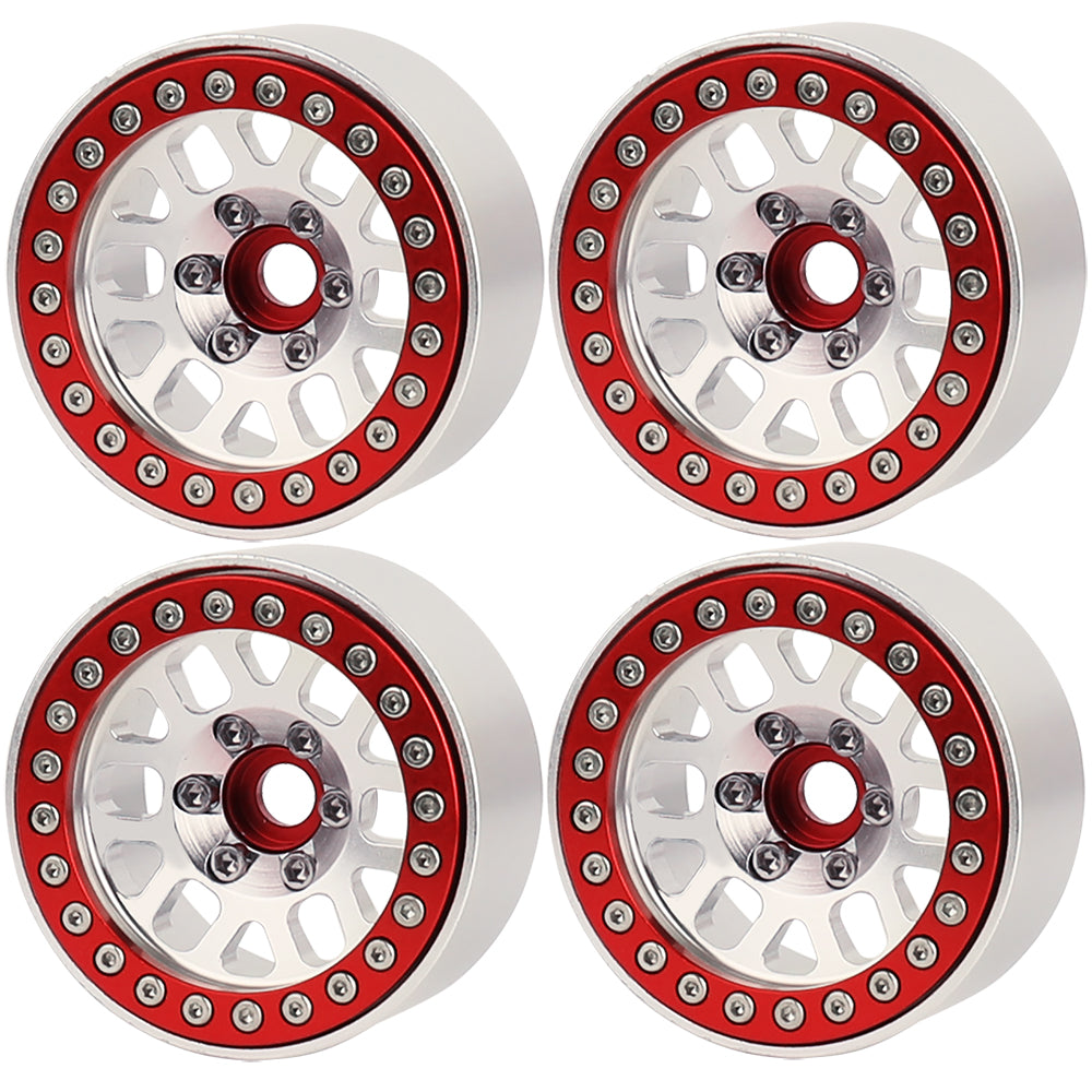 LonZeXy 1.9 Inch CNC Aluminum Beadlock Wheel Rims Rubber Tires Set For 1/10 RC Crawler Axial SCX10 Off-Road Climbing Car Alloy Modification Wheels Multiple Color Options