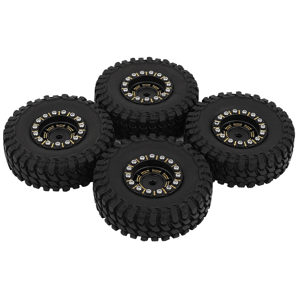 LonZeLy 1/18 1/24 RC Crawler Brass Beadlock Wheel Rims 4Pcs Black Gold With 55mm Rubber Tires RC Offroad Upgrade Parts