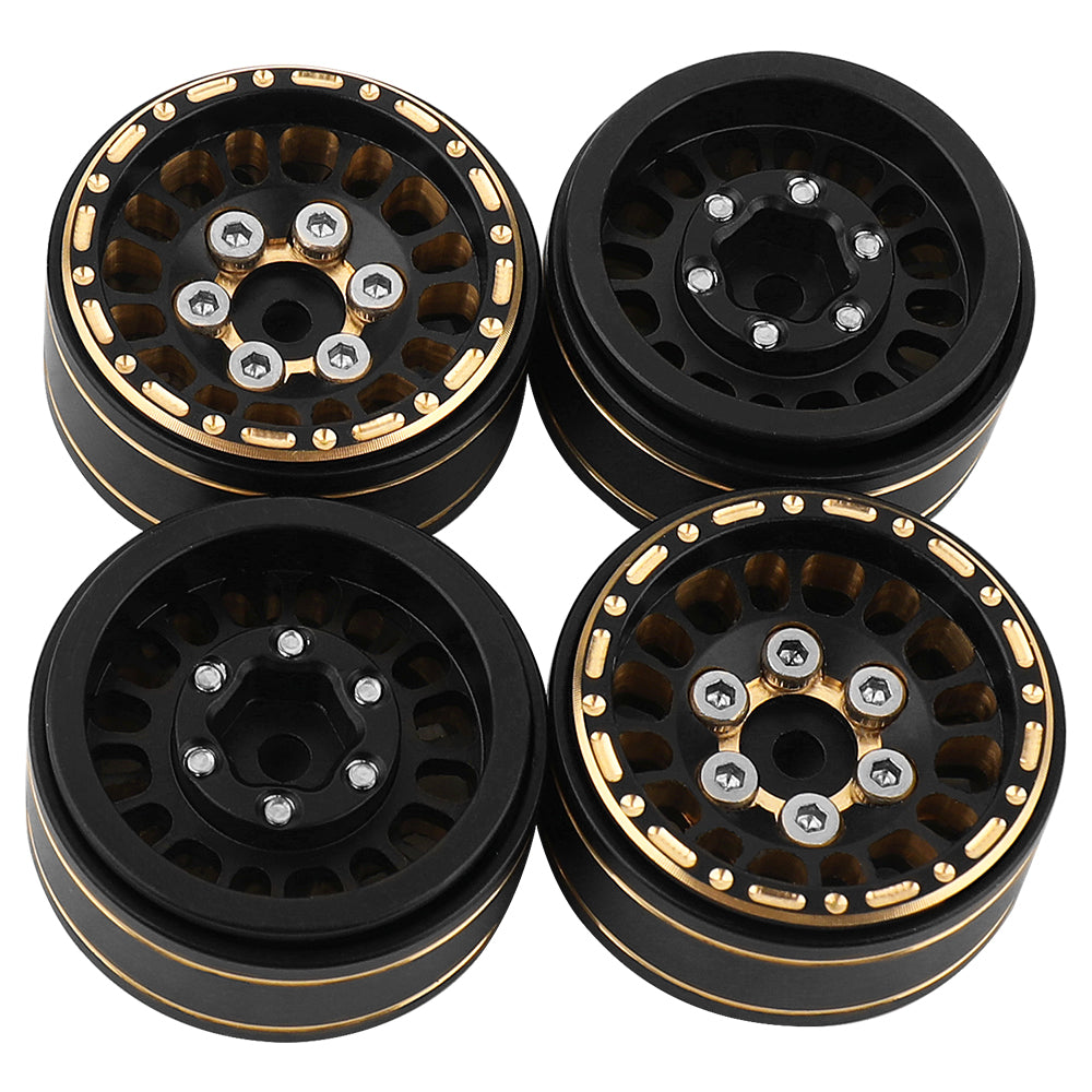 LonZeXy 1/18 1/24 RC Crawler Brass Beadlock Wheel Rims 4Pcs Black Gold Weighted Hub With Rubber Tires