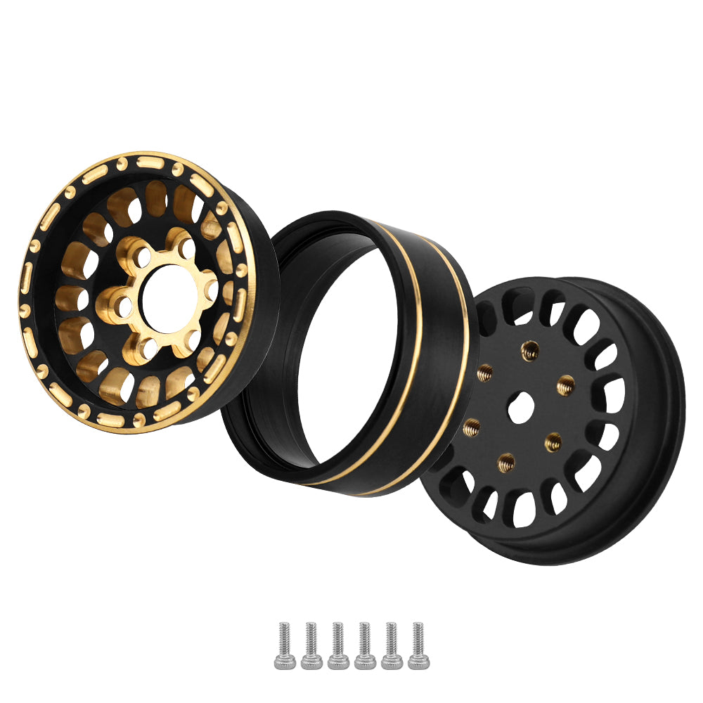 LonZeXy 1/18 1/24 RC Crawler Brass Beadlock Wheel Rims 4Pcs Black Gold Weighted Hub With Rubber Tires